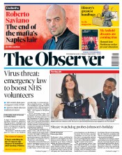 The Observer (UK) Newspaper Front Page for 8 March 2020