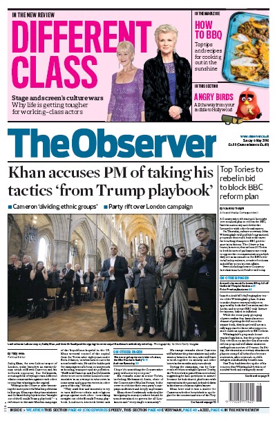 The Observer Newspaper Front Page (UK) for 8 May 2016