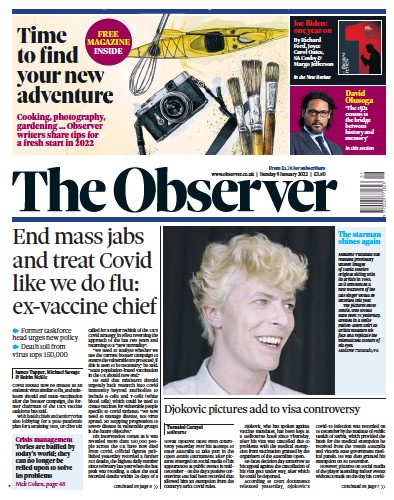 The Observer Newspaper Front Page (UK) for 9 January 2022