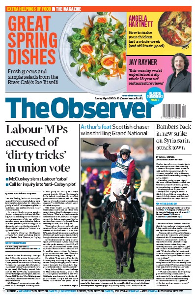 The Observer Newspaper Front Page (UK) for 9 April 2017