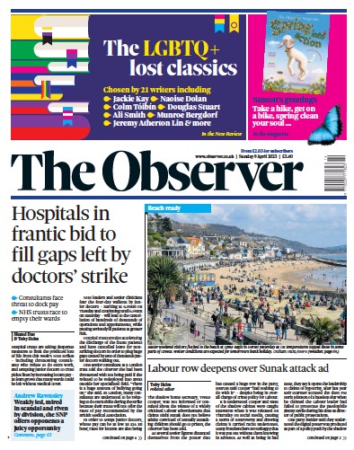 The Observer Newspaper Front Page (UK) for 9 April 2023