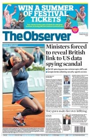 The Observer (UK) Newspaper Front Page for 9 June 2013