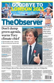 The Observer (UK) Newspaper Front Page for 9 September 2012