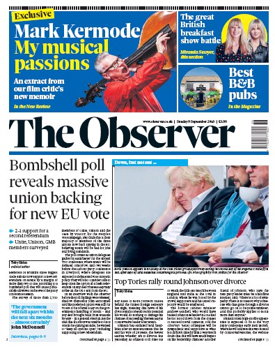 The Observer Newspaper Front Page (UK) for 9 September 2018
