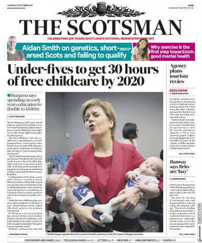 The Scotsman Newspaper Front Page (UK) for 10 October 2017