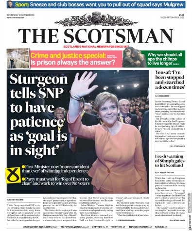 The Scotsman Newspaper Front Page (UK) for 10 October 2018