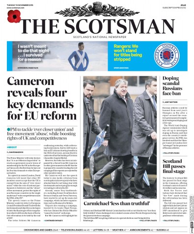 The Scotsman Newspaper Front Page (UK) for 10 November 2015