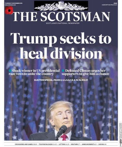 The Scotsman Newspaper Front Page (UK) for 10 November 2016