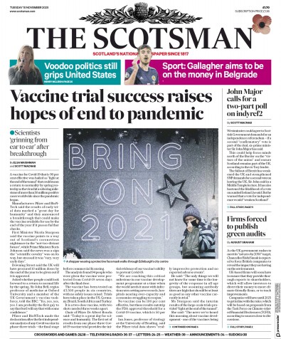 The Scotsman Newspaper Front Page (UK) for 10 November 2020