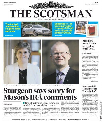 The Scotsman Newspaper Front Page (UK) for 10 February 2017