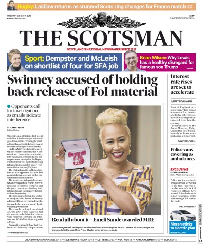 The Scotsman Newspaper Front Page (UK) for 10 February 2018