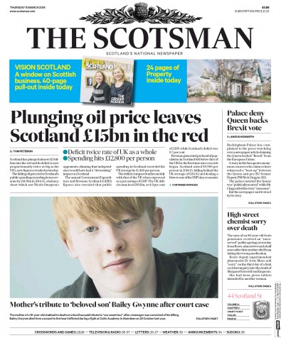 The Scotsman Newspaper Front Page (UK) for 10 March 2016