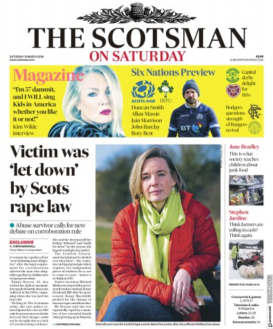 The Scotsman Newspaper Front Page (UK) for 10 March 2018