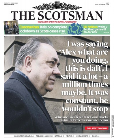 The Scotsman Newspaper Front Page (UK) for 10 March 2020