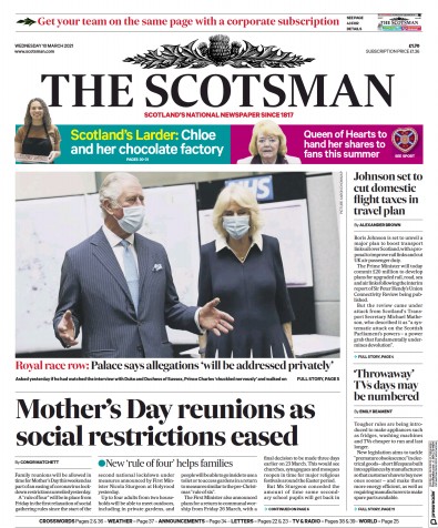 The Scotsman Newspaper Front Page (UK) for 10 March 2021