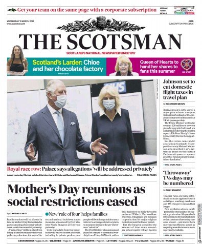 The Scotsman Newspaper Front Page (UK) for 10 March 2021