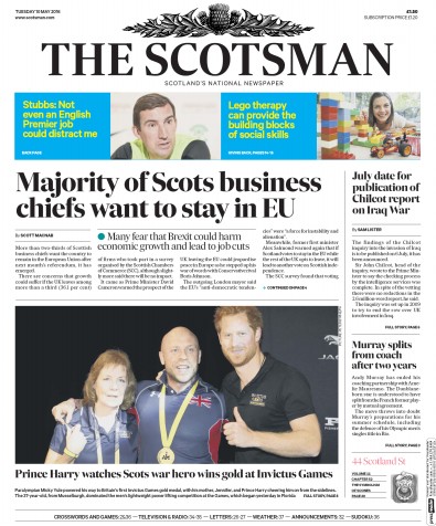 The Scotsman Newspaper Front Page (UK) for 10 May 2016
