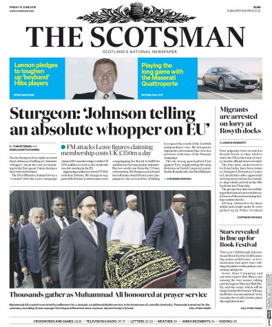 The Scotsman Newspaper Front Page (UK) for 10 June 2016