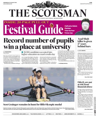 The Scotsman Newspaper Front Page (UK) for 10 August 2016