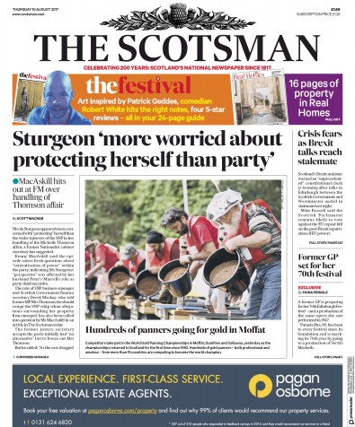 The Scotsman Newspaper Front Page (UK) for 10 August 2017