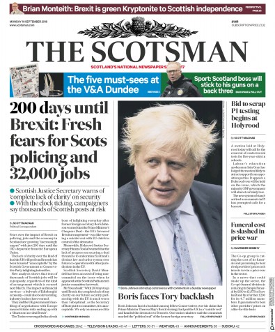 The Scotsman Newspaper Front Page (UK) for 10 September 2018