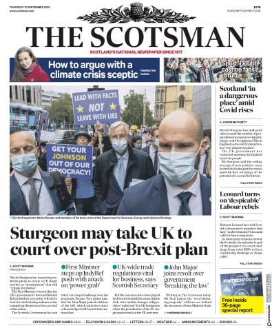 The Scotsman Newspaper Front Page (UK) for 10 September 2020