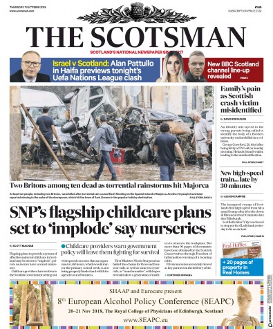The Scotsman Newspaper Front Page (UK) for 11 October 2018