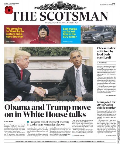The Scotsman Newspaper Front Page (UK) for 11 November 2016