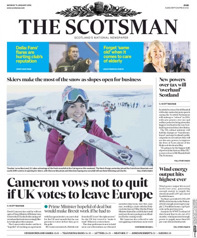 The Scotsman Newspaper Front Page (UK) for 11 January 2016