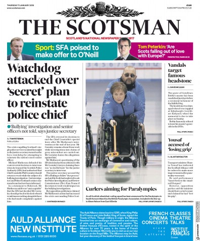 The Scotsman Newspaper Front Page (UK) for 11 January 2018
