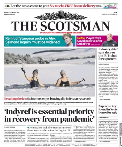 The Scotsman Newspaper Front Page (UK) for 11 January 2021