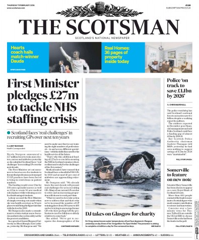 The Scotsman Newspaper Front Page (UK) for 11 February 2016