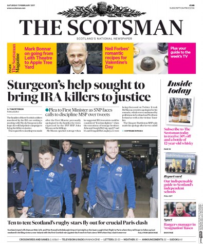 The Scotsman Newspaper Front Page (UK) for 11 February 2017
