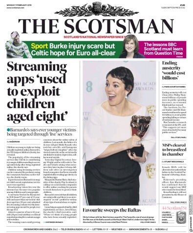 The Scotsman Newspaper Front Page (UK) for 11 February 2019