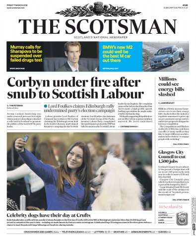 The Scotsman Newspaper Front Page (UK) for 11 March 2016