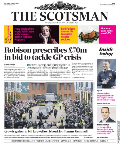 The Scotsman Newspaper Front Page (UK) for 11 March 2017