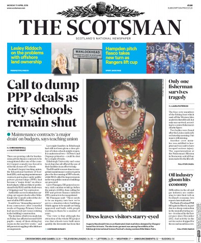 The Scotsman Newspaper Front Page (UK) for 11 April 2016