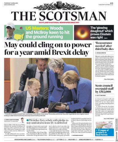 The Scotsman Newspaper Front Page (UK) for 11 April 2019