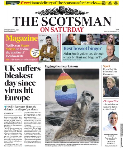 The Scotsman Newspaper Front Page (UK) for 11 April 2020