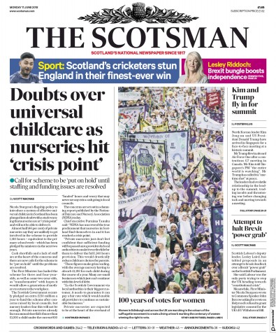The Scotsman Newspaper Front Page (UK) for 11 June 2018