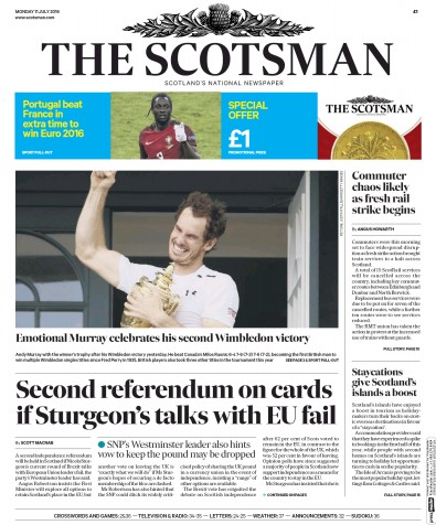 The Scotsman Newspaper Front Page (UK) for 11 July 2016