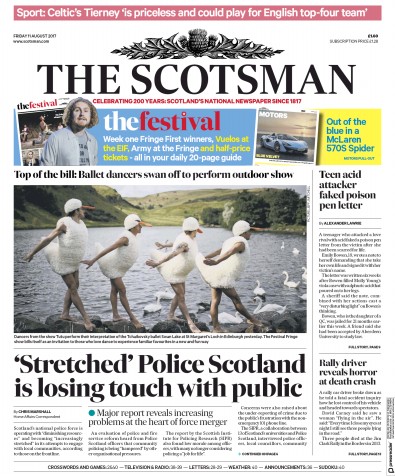 The Scotsman Newspaper Front Page (UK) for 11 August 2017