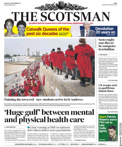 The Scotsman Newspaper Front Page (UK) for 11 September 2017