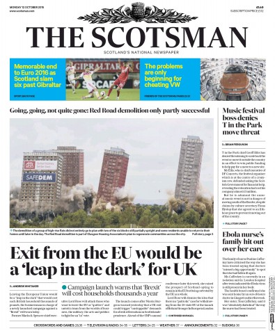 The Scotsman Newspaper Front Page (UK) for 12 October 2015