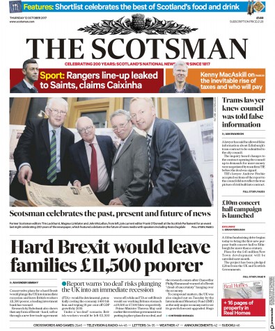 The Scotsman Newspaper Front Page (UK) for 12 October 2017