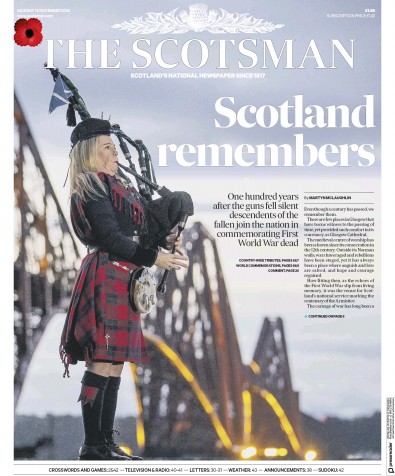 The Scotsman Newspaper Front Page (UK) for 12 November 2018