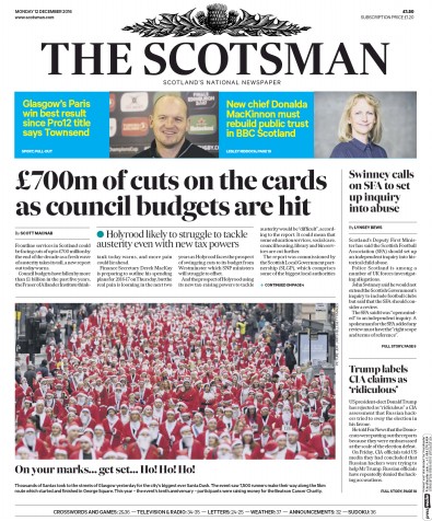 The Scotsman Newspaper Front Page (UK) for 12 December 2016