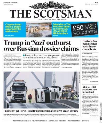 The Scotsman Newspaper Front Page (UK) for 12 January 2017