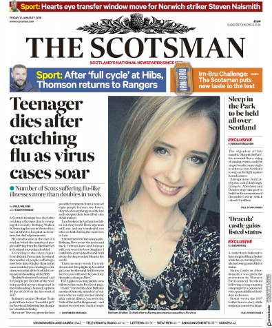The Scotsman Newspaper Front Page (UK) for 12 January 2018