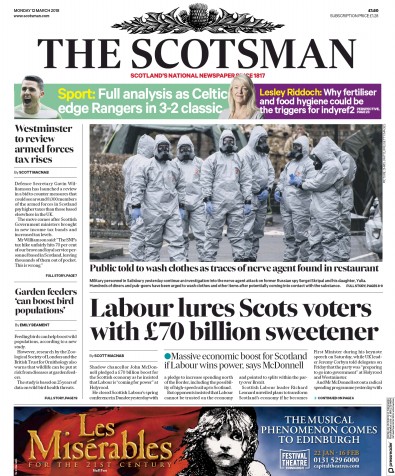 The Scotsman Newspaper Front Page (UK) for 12 March 2018